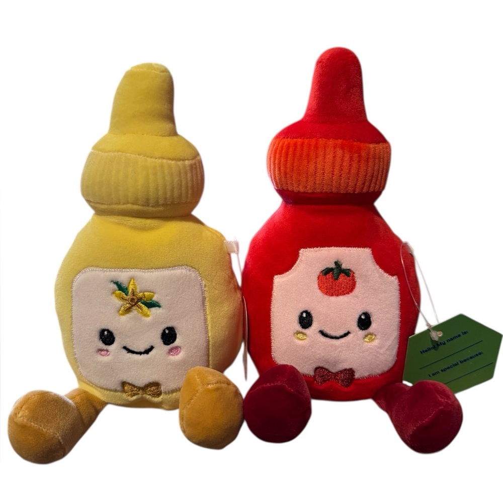 Bundle of 2 Gigglescape Plush Ketchup and Mustard Cute Stuffed Animals 6” NWT